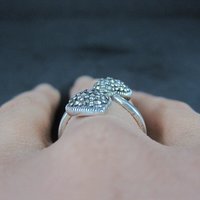 Vintage Sterling Silver Marcasite 2 Heart Ring Size 7