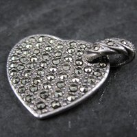 Vintage Sterling Marcasite Heart Pendant