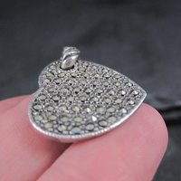 Vintage Sterling Marcasite Heart Pendant