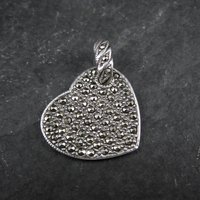 Vintage Sterling Marcasite Heart Pendant