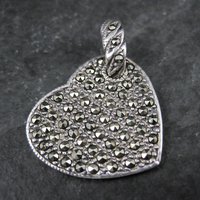 Vintage Sterling Marcasite Heart Pendant