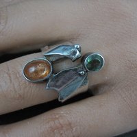 Vintage Sterling Silver Sunstone Emerald Ring Size 6 One of a Kind