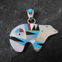 Southwestern Sterling Inlaid Bear Pendant