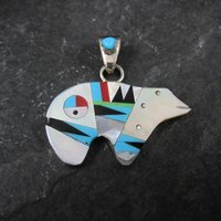 Southwestern Sterling Inlaid Bear Pendant