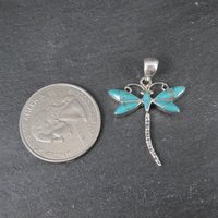 Southwestern Inlaid Turquoise Dragonfly Pendant Sterling Silver Estate Jewelry NOS