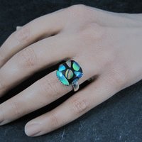Art Glass Opal Ring Sterling Silver Size 7 Estate