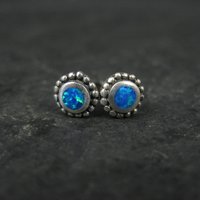 Vintage 6mm Sterling Silver Opal Stud Earrings