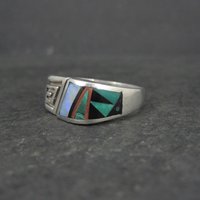 Mens Navajo Inlay Ring Size 12 Sterling Silver Elgin Hoskey