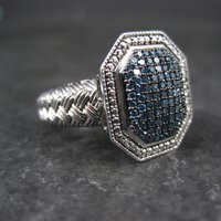 Estate Blue Diamond Ring Size 6 Sterling Silver .35 Carat Cocktail Ring