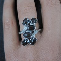 Black Cats Eye Sillimanite Ring Size 5 Sterling Silver Estate Jewelry