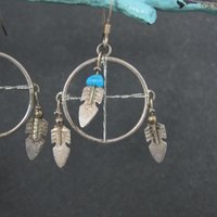 Vintage Turquoise Feather Earrings Southwestern Sterling Silver
