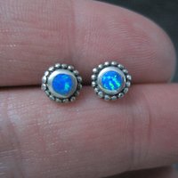 Vintage 6mm Sterling Silver Opal Stud Earrings