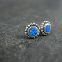 Vintage 6mm Sterling Silver Opal Stud Earrings