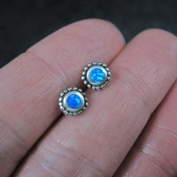 Vintage 6mm Sterling Silver Opal Stud Earrings