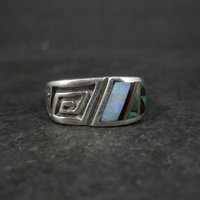 Mens Navajo Inlay Ring Size 12 Sterling Silver Elgin Hoskey
