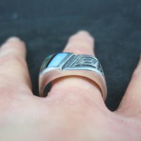 Mens Navajo Inlay Ring Size 12 Sterling Silver Elgin Hoskey
