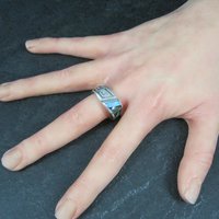 Mens Navajo Inlay Ring Size 12 Sterling Silver Elgin Hoskey