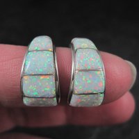 Vintage Southwestern Sterling Opal Inlay Earrings