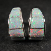 Vintage Southwestern Sterling Opal Inlay Earrings