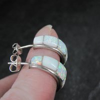 Vintage Southwestern Sterling Opal Inlay Earrings