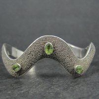 Wavy Textured Peridot Cuff Bracelet Vintage Sterling Silver 6.5 Inches