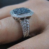 Estate Blue Diamond Ring Size 6 Sterling Silver .35 Carat Cocktail Ring