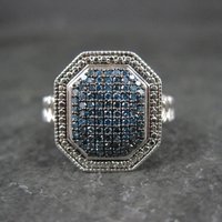 Estate Blue Diamond Ring Size 6 Sterling Silver .35 Carat Cocktail Ring