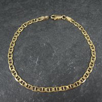 Italian Vermeil Sterling Flat Mariner Chain Bracelet 3mm 7.5 Inches