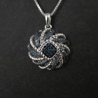 Estate Blue Diamond Pendant Necklace Sterling Silver .25 Ctw