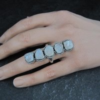 Long Rough Moonstone Ring 925 Sterling Silver Adjustable Size 8
