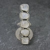 Long Rough Moonstone Ring 925 Sterling Silver Adjustable Size 8
