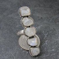 Long Rough Moonstone Ring 925 Sterling Silver Adjustable Size 8