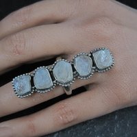 Long Rough Moonstone Ring 925 Sterling Silver Adjustable Size 8