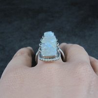 Long Rough Moonstone Ring 925 Sterling Silver Adjustable Size 8