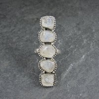 Long Rough Moonstone Ring 925 Sterling Silver Adjustable Size 8
