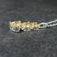 Citrine Heart Pendant Sterling Silver Estate Jewelry