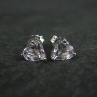 Pale Pink Amethyst Heart Stud Earrings Sterling Silver