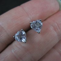 Pale Pink Amethyst Heart Stud Earrings Sterling Silver
