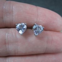 Pale Pink Amethyst Heart Stud Earrings Sterling Silver