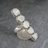 Long Rough Moonstone Ring 925 Sterling Silver Adjustable Size 8