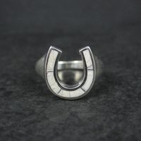 Vintage Sterling Silver Howlite Inlay Horseshoe Ring Size 8