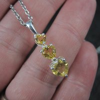 Citrine Heart Pendant Sterling Silver Estate Jewelry