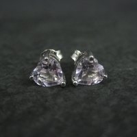 Pale Pink Amethyst Heart Stud Earrings Sterling Silver