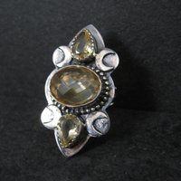 Large Estate Citrine Crescent Moon Ring Adjustable Size 8