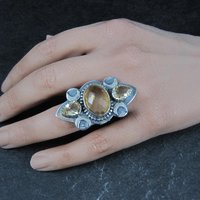 Large Estate Citrine Crescent Moon Ring Adjustable Size 8