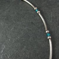 Blue Dichroic Glass and Crystal Bead Necklace Sterling Silver 19"