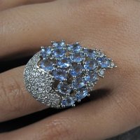 1990s Tanzanite Purple Cz Cocktail Ring Sterling Silver Size 6