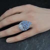 1990s Tanzanite Purple Cz Cocktail Ring Sterling Silver Size 6