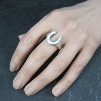 Vintage Sterling Silver Howlite Inlay Horseshoe Ring Size 8