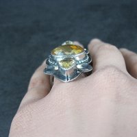 Large Estate Citrine Crescent Moon Ring Adjustable Size 8